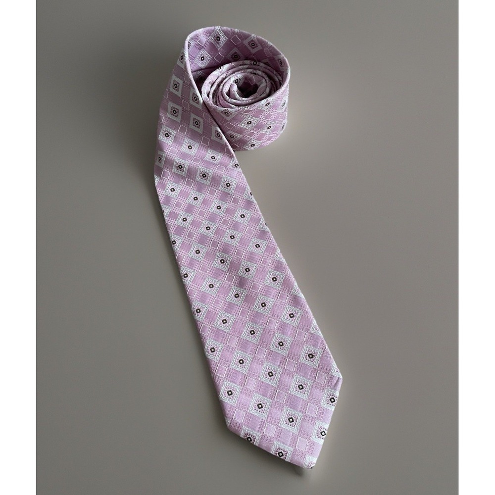 Samuelsohn Neckwear Tie Pink White Diamond AOP Pattern Italian 100% Silk JBHS
